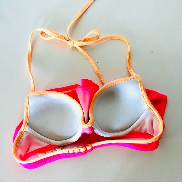 VS VICTORIAS SECRET Pink Ruffle Halter Tie Underwire Plunge Bikini Swim Top XS - Picture 2 of 9